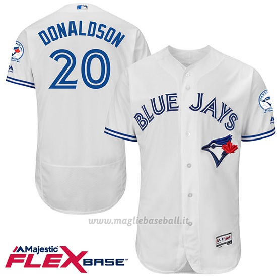 Maglia Baseball Uomo Toronto Blue Jays Josh Donaldson 20 Bianco Flex Base Autentico Collezione 40 Anniversario